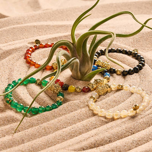 Pixiu Feng Shui Bracelet | CARBON Element | Black Agate x 18k Gold